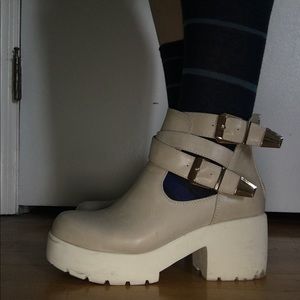 Platform Beige Boots with gold buckle and strap